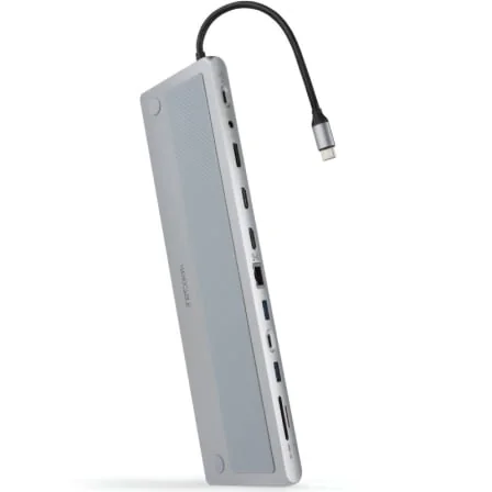 Docking Station Nanocable 10.16.1012 USB-C 3.1 2xHDMI 4K DisplayPort RJ45 3xUSB 3.0 SD/TF PD 100W Cinzento