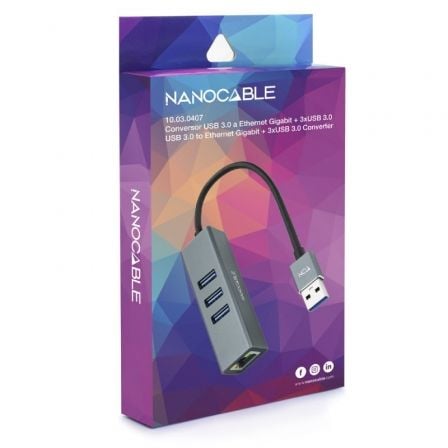 Hub USB 3.0 Nanocable 10.03.0407/ 3xUSB/ 1xRJ45/ Cinzento - Imagem 3