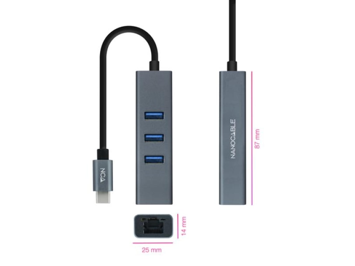 Hub USB Tipo-C Nanocable 10.03.0408/ 3xUSB/ 1xRJ45/ Cinzento - Imagem 2