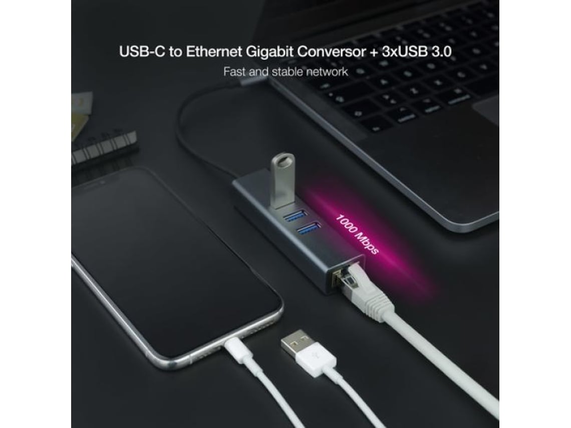 Hub USB Tipo-C Nanocable 10.03.0408/ 3xUSB/ 1xRJ45/ Cinzento - Imagem 3