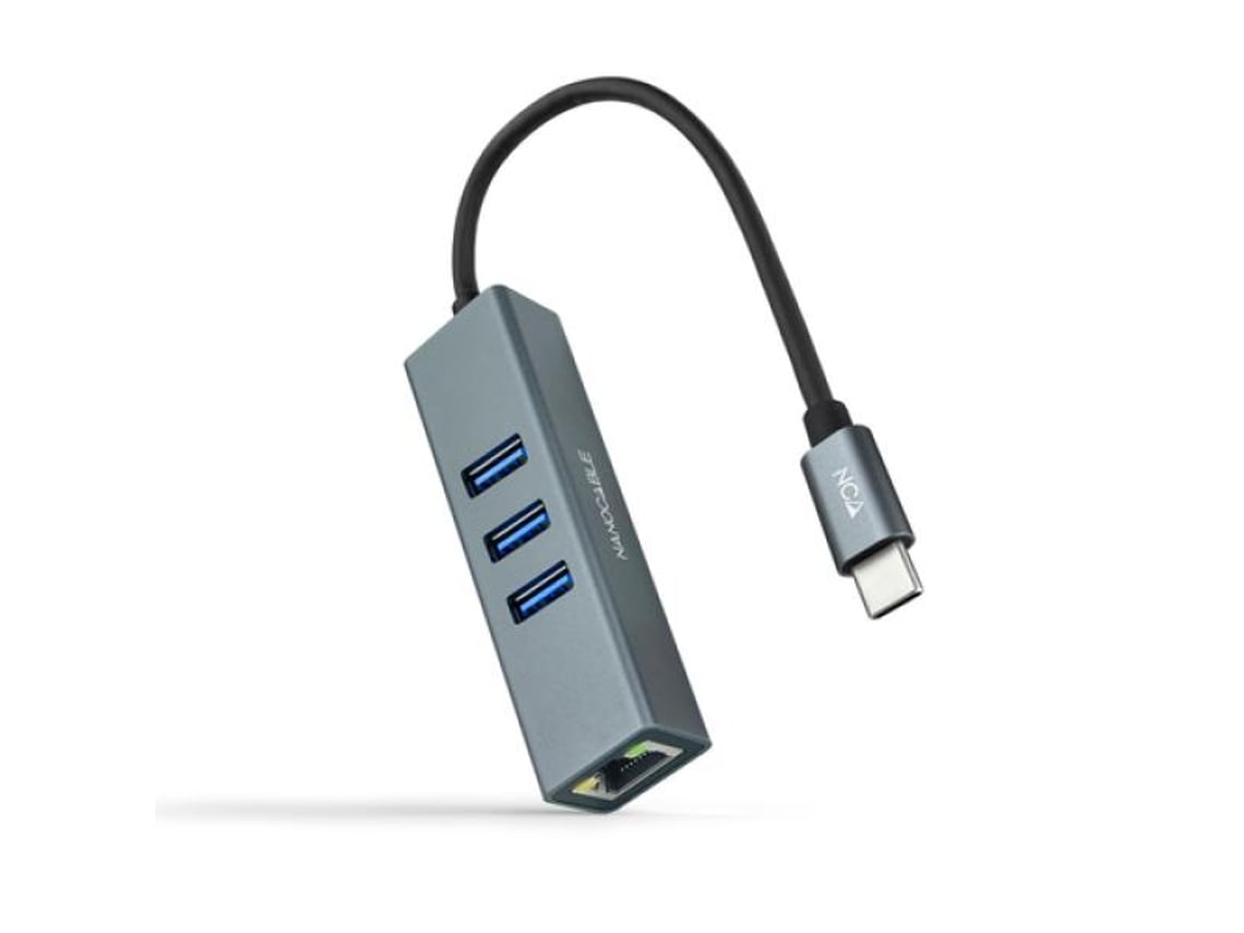 Hub USB Tipo-C Nanocable 10.03.0408/ 3xUSB/ 1xRJ45/ Cinzento