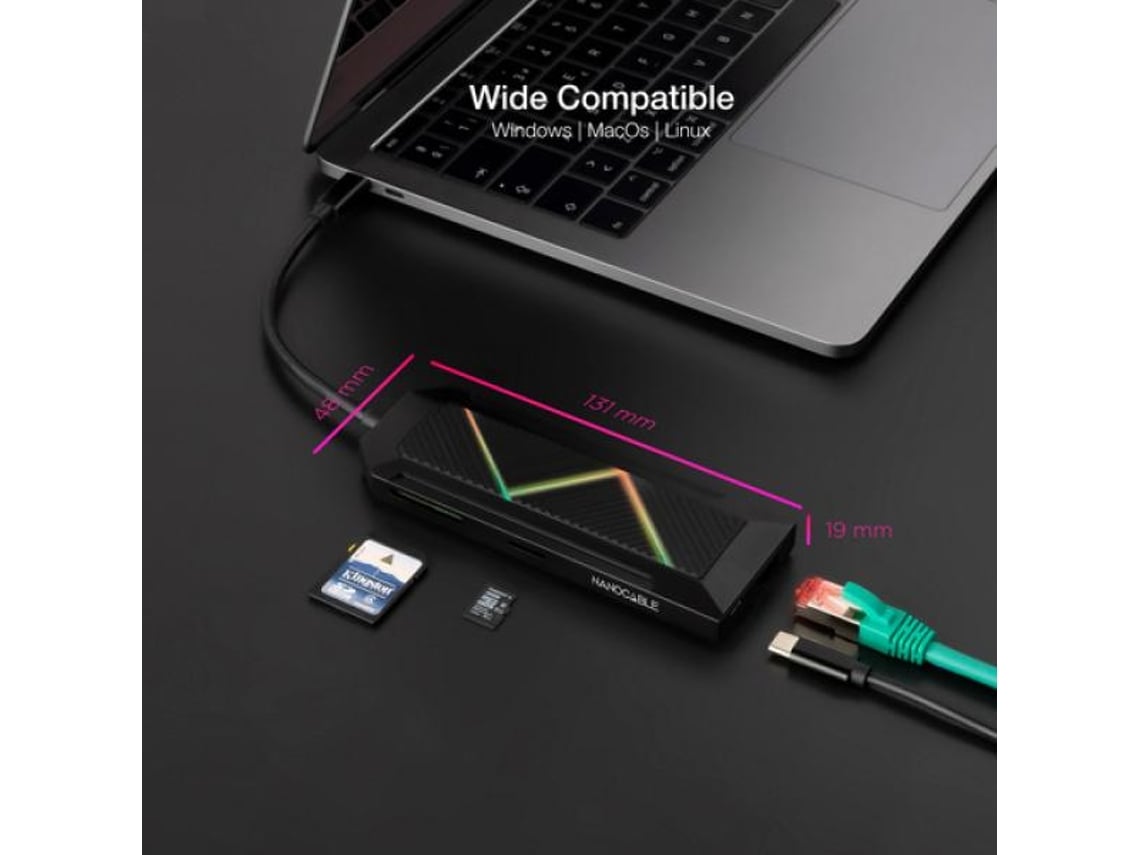 Docking USB Tipo-C Nanocable 10.16.0801/ 3xUSB/ 1xUSB Tipo-C PD/ 1xHDMI/ 1xRJ45/ 1xLeitor de Cartões SD TF - Imagem 2