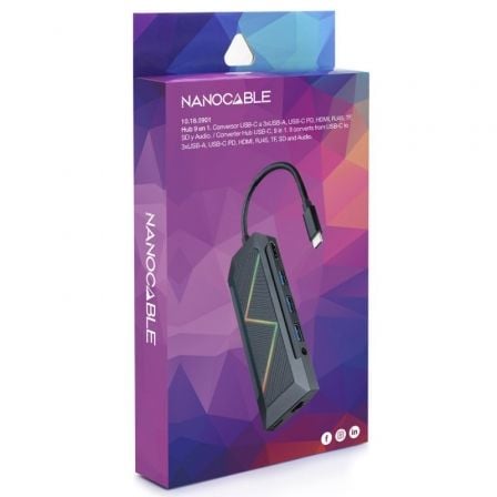 Docking USB Tipo-C Nanocable 10.16.0901/ 3xUSB/ 1xUSB Tipo-C PD/ 1xHDMI/ 1xRJ45/ 1xLeitor de Cartões SD TF/ Áudio - Imagem 2
