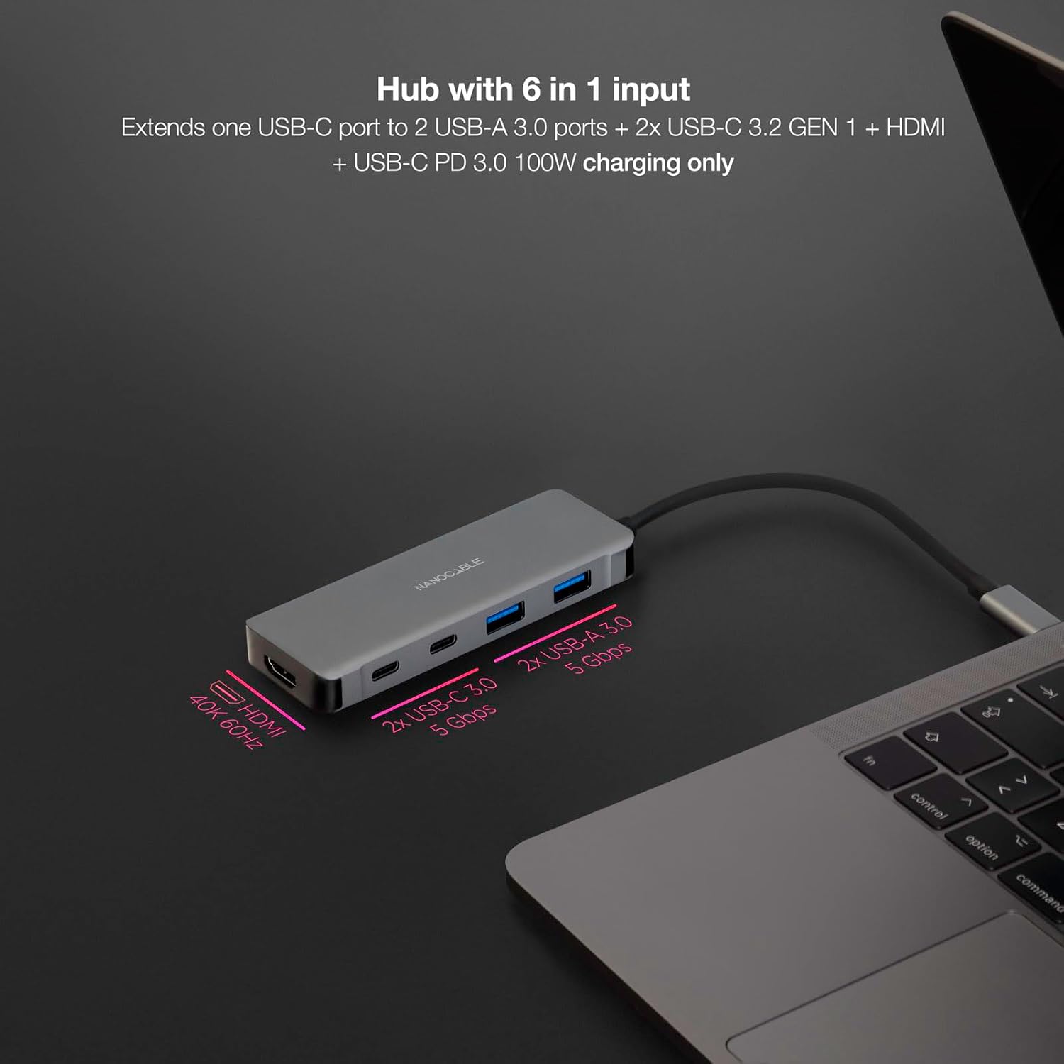 Docking Tipo-C Nanocable 10.16.1006/ 2xUSB/ 1xHDMI 4K/ 2xUSB Tipo-C/ 1xUSB Tipo-C PD - Imagem 3