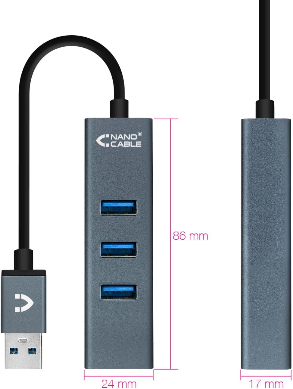 Hub USB 3.0 Nanocable 10.16.4402/ 4xUSB/ Cinzento - Imagem 2