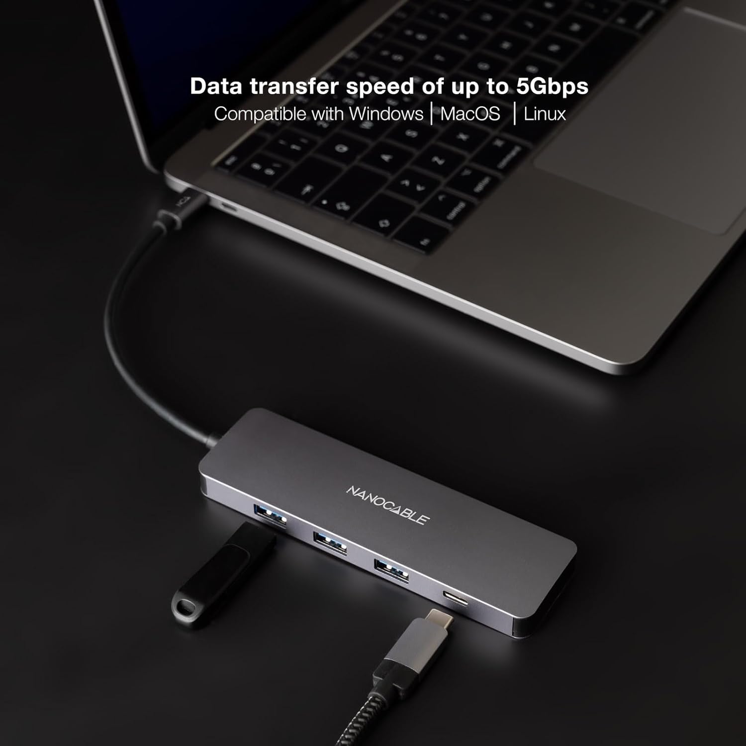 Hub USB Tipo-C Nanocable 10.16.4409/ 3xUSB/ 1xUSB Tipo-C/ Cinzento - Imagem 4