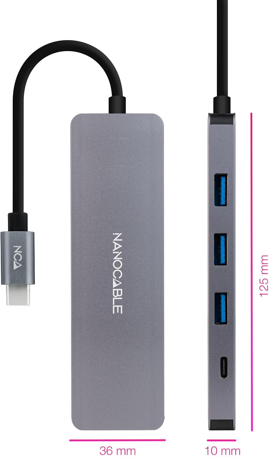 Hub USB Tipo-C Nanocable 10.16.4409/ 3xUSB/ 1xUSB Tipo-C/ Cinzento - Imagem 2