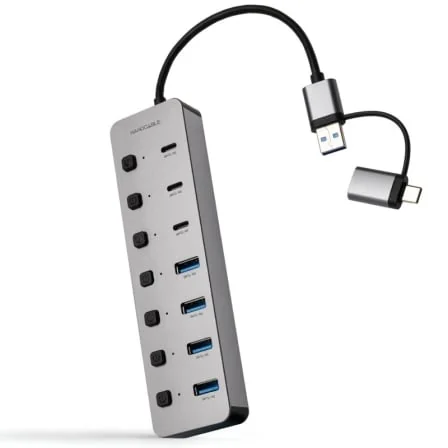 Hub USB Nanocable 10.16.4510 4x USB-A + 3x USB-C 3.0 Conector USB-A/C 5Gbps Cinzento