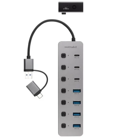 Hub USB Nanocable 10.16.4510 4x USB-A + 3x USB-C 3.0 Conector USB-A/C 5Gbps Cinzento - Imagem 2