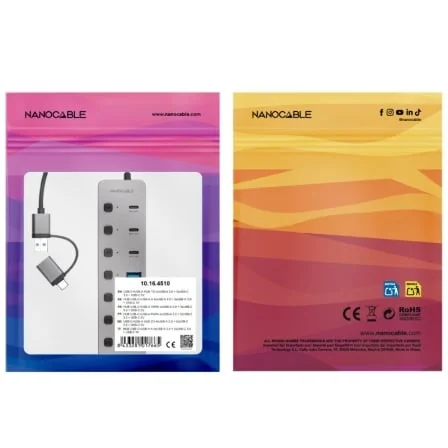 Hub USB Nanocable 10.16.4510 4x USB-A + 3x USB-C 3.0 Conector USB-A/C 5Gbps Cinzento - Imagem 5