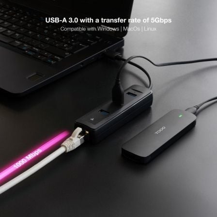 Hub USB 3.0 Nanocable 10.16.4604/ 3xUSB/ 1xRJ45/ Preto - Imagem 4