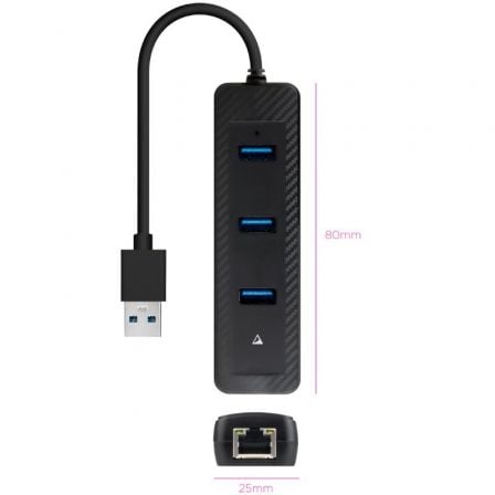 Hub USB 3.0 Nanocable 10.16.4604/ 3xUSB/ 1xRJ45/ Preto - Imagem 2