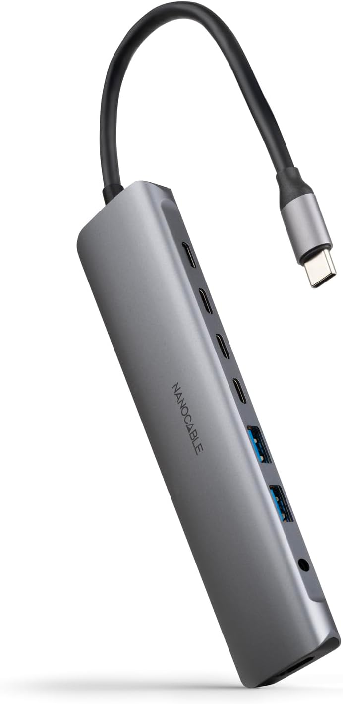 Docking Tipo-C Nanocable 10.16.4608/ 2xUSB/ 3xUSB Tipo-C/ 1xHDMI 4K/ 1xJack 3.5/ 1xUSB Tipo-C PD/ Cinzento