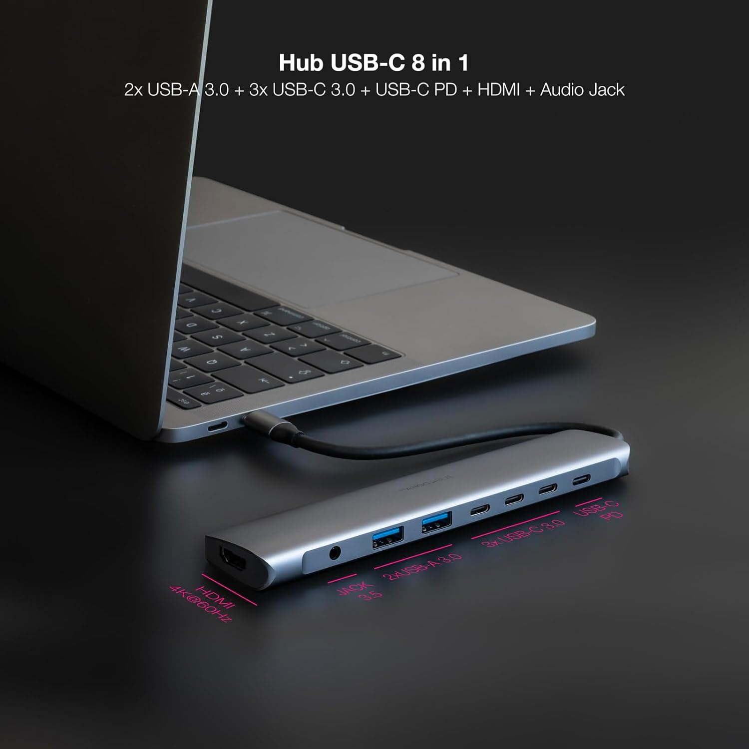 Docking Tipo-C Nanocable 10.16.4608/ 2xUSB/ 3xUSB Tipo-C/ 1xHDMI 4K/ 1xJack 3.5/ 1xUSB Tipo-C PD/ Cinzento - Imagem 3