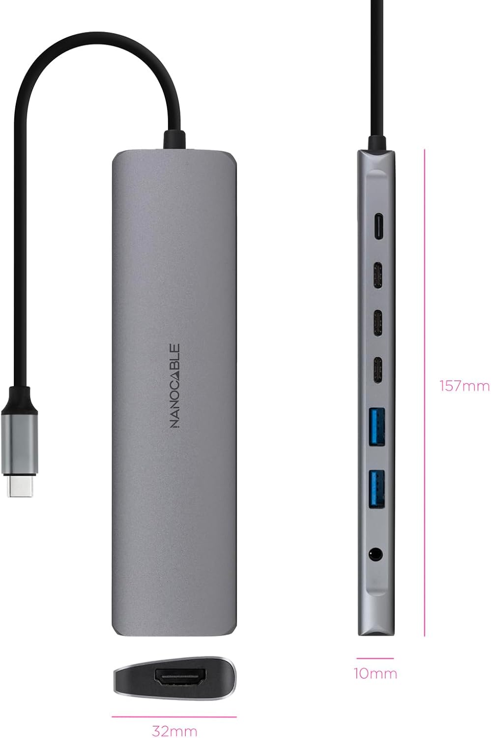 Docking Tipo-C Nanocable 10.16.4608/ 2xUSB/ 3xUSB Tipo-C/ 1xHDMI 4K/ 1xJack 3.5/ 1xUSB Tipo-C PD/ Cinzento - Imagem 2