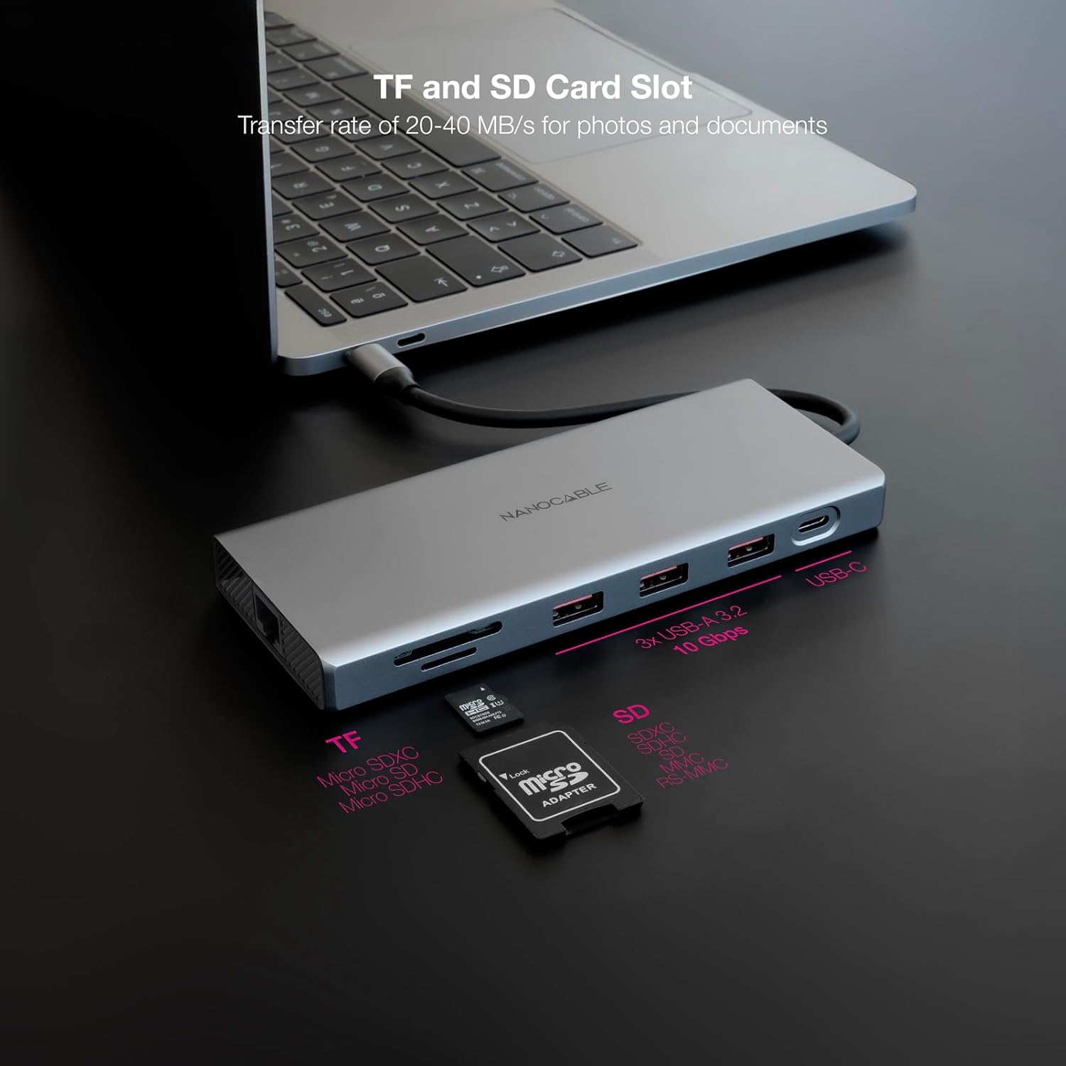 Docking Tipo-C Nanocable 10.16.4612/ 3xUSB/ 1xUSB Tipo-C/ 2xHDMI 4K/ 1xDisplayPort/ 1xRJ45/ 1xLeitor cartões/ 1xJack 3.5/ 1xUSB Tipo-C PD/ Cinzento - Imagem 4