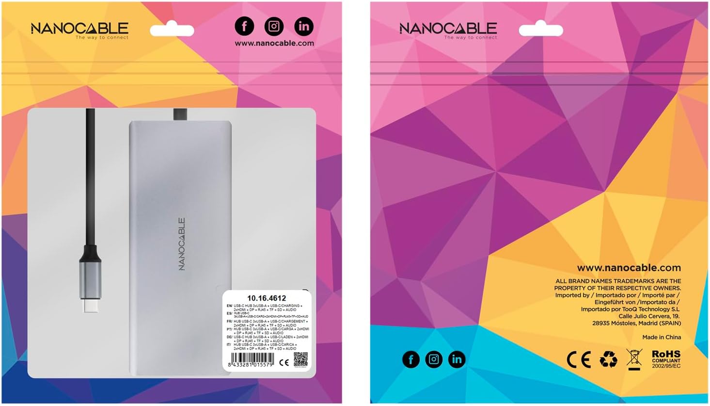 Docking Tipo-C Nanocable 10.16.4612/ 3xUSB/ 1xUSB Tipo-C/ 2xHDMI 4K/ 1xDisplayPort/ 1xRJ45/ 1xLeitor cartões/ 1xJack 3.5/ 1xUSB Tipo-C PD/ Cinzento - Imagem 6