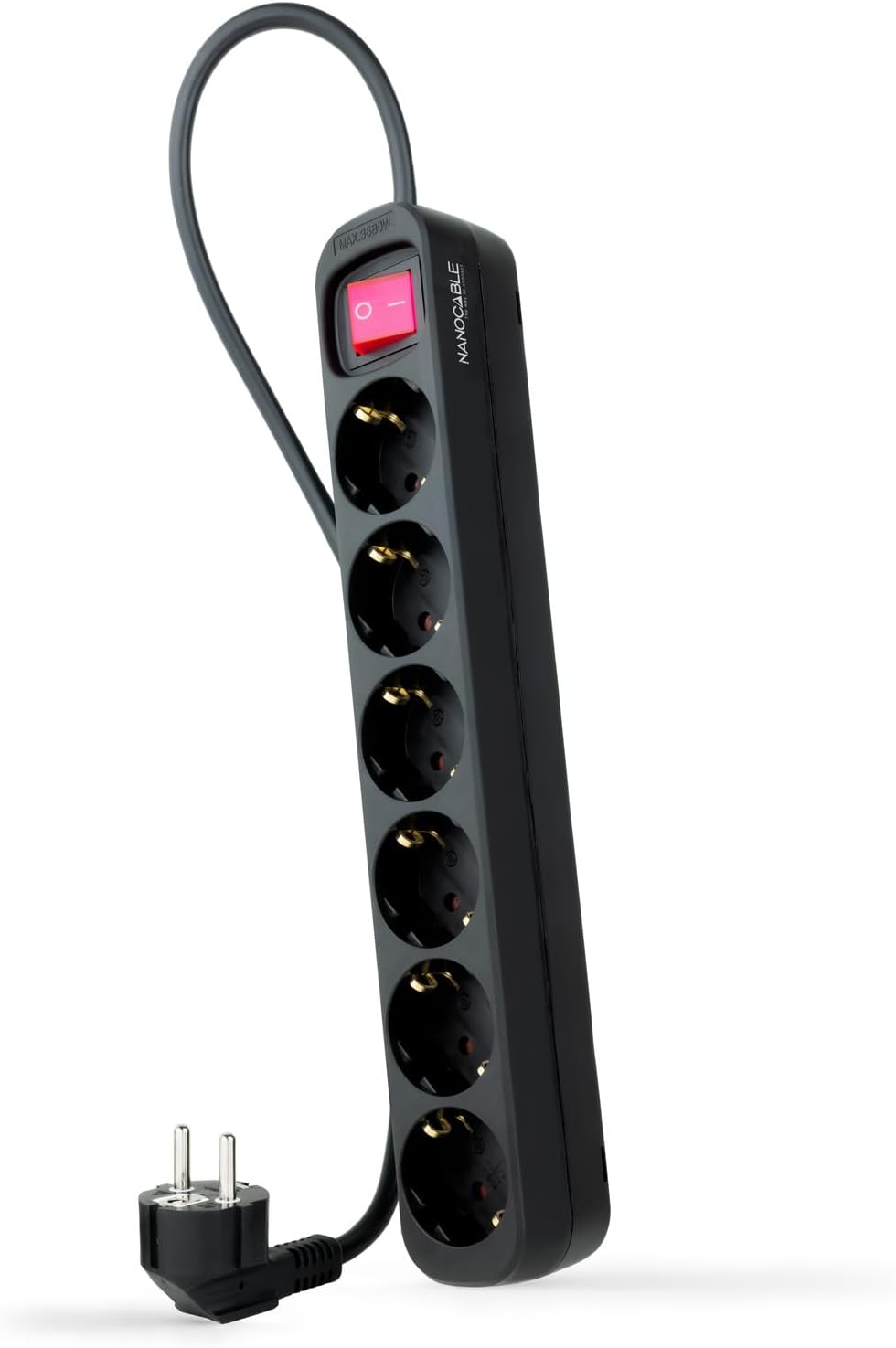 Régua com Interruptor Nanocable 10.37.0006-BK/ 6 Tomadas de Corrente/ Cabo 1.4m/ Preto