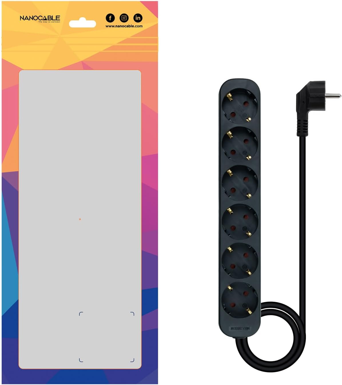 Reglete Nanocable 10.37.0006-NS-BK/ 6 Tomadas de Corrente/ Cabo 1.4m/ Preto - Imagem 4