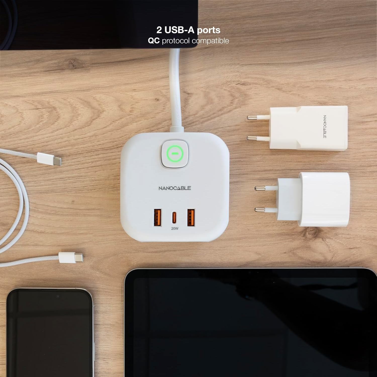 Régua Nanocable 10.37.0011/ 3 Tomadas de corrente/ 2 USB - 1 USB Tipo-C/ Cabo 1.4m/ Branca - Imagem 6