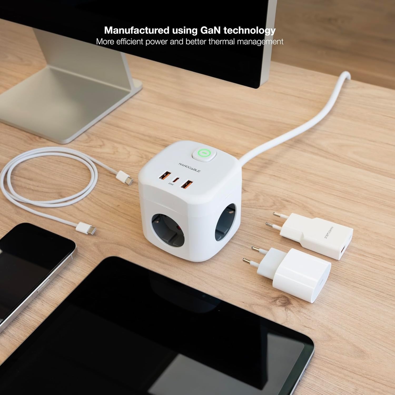 Régua Nanocable 10.37.0011/ 3 Tomadas de corrente/ 2 USB - 1 USB Tipo-C/ Cabo 1.4m/ Branca - Imagem 5