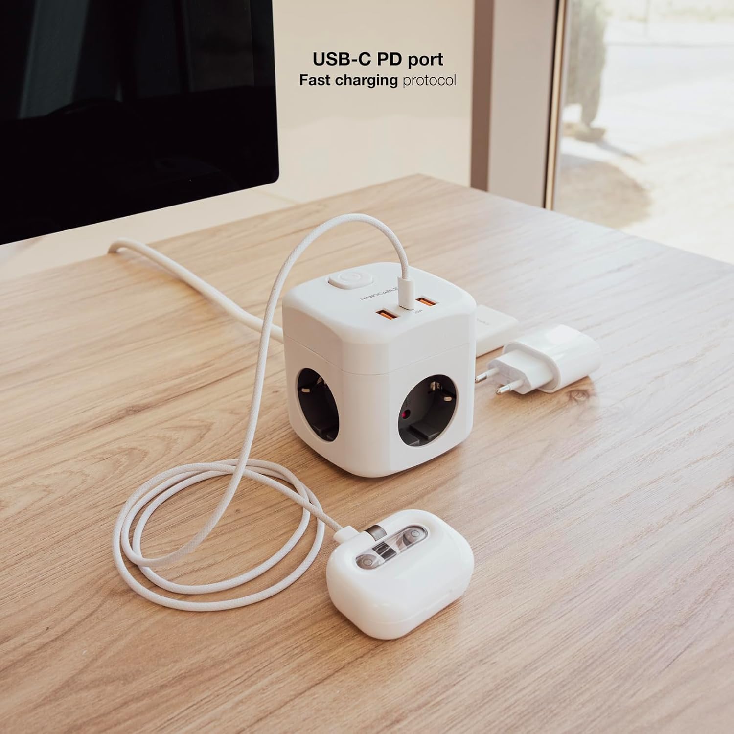 Régua Nanocable 10.37.0011/ 3 Tomadas de corrente/ 2 USB - 1 USB Tipo-C/ Cabo 1.4m/ Branca - Imagem 7