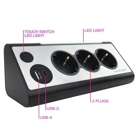 Régua com Interruptor Nanocable 10.37.0013-BK/ 3 Tomadas/ 1 USB/ 1 USB Tipo C/ Cabo 1.5m/ Preto - Imagem 3