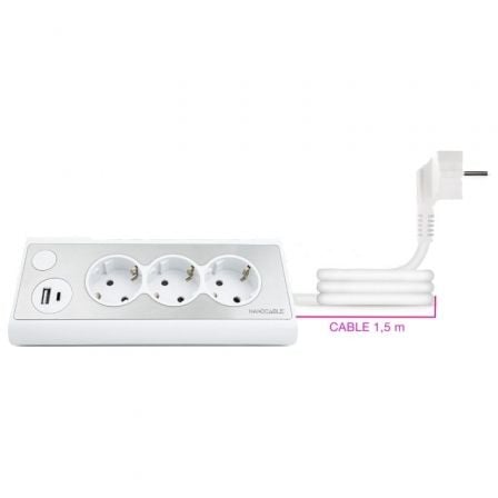 Régua de Extensão com Interruptor Nanocable 10.37.0013-W/ 3 Tomadas de Corrente/ 1 USB/ 1 USB Tipo-C/ Cabo 1.5m/ Branca - Imagem 2
