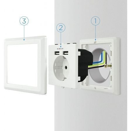 Roseta de Parede Nanocable 10.35.0010/ 1 Schuko/ 2 USB - Imagem 3
