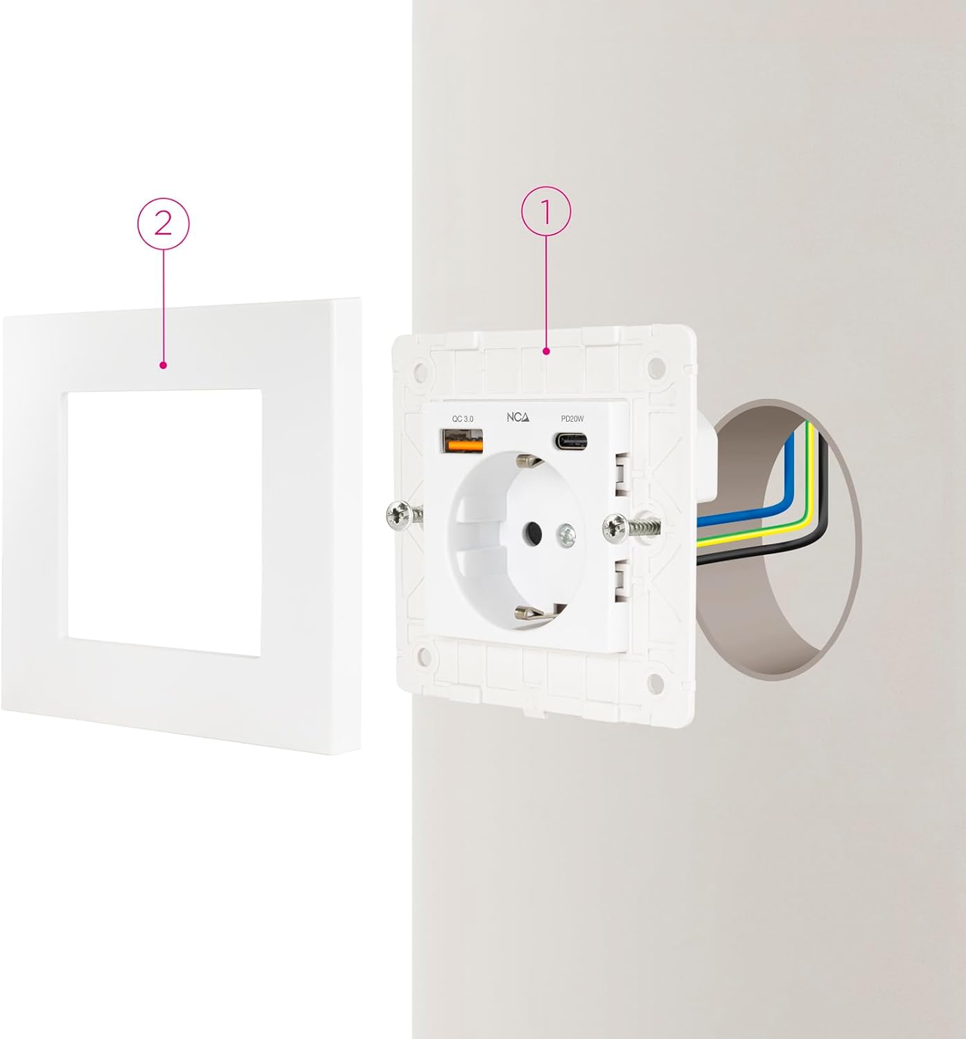 Roseta de Parede Nanocable 10 35 0011/ 1 Schuko/ 1 USB Tipo-C/ 1 USB - Imagem 4