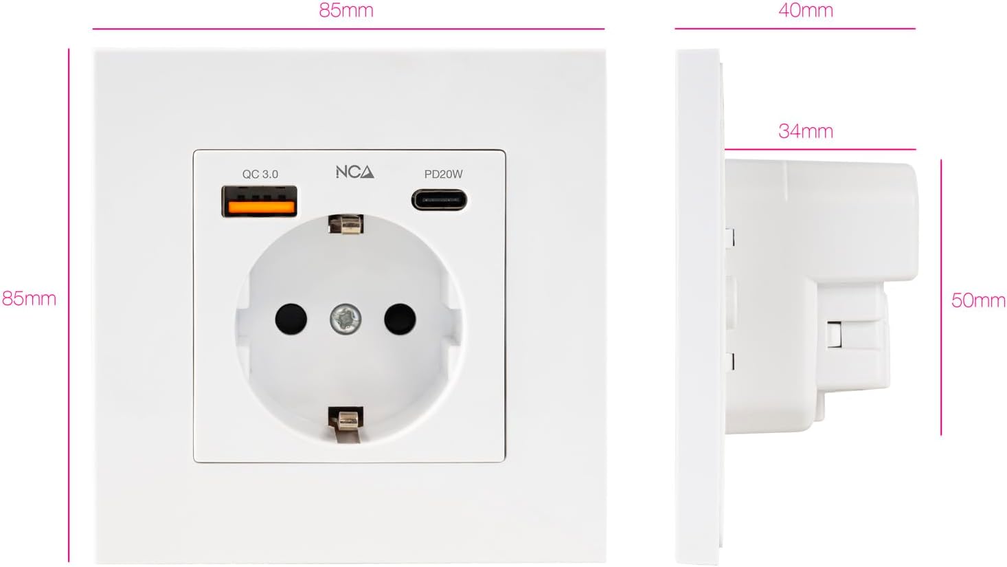 Roseta de Parede Nanocable 10 35 0011/ 1 Schuko/ 1 USB Tipo-C/ 1 USB - Imagem 2