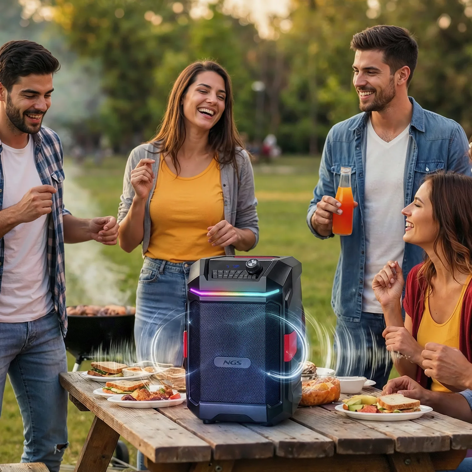 Coluna Portátil NGS Wild Bash Compact 240W Bluetooth 5.4 IPX6 USB/TF TWS RGB Preto - Imagem 6