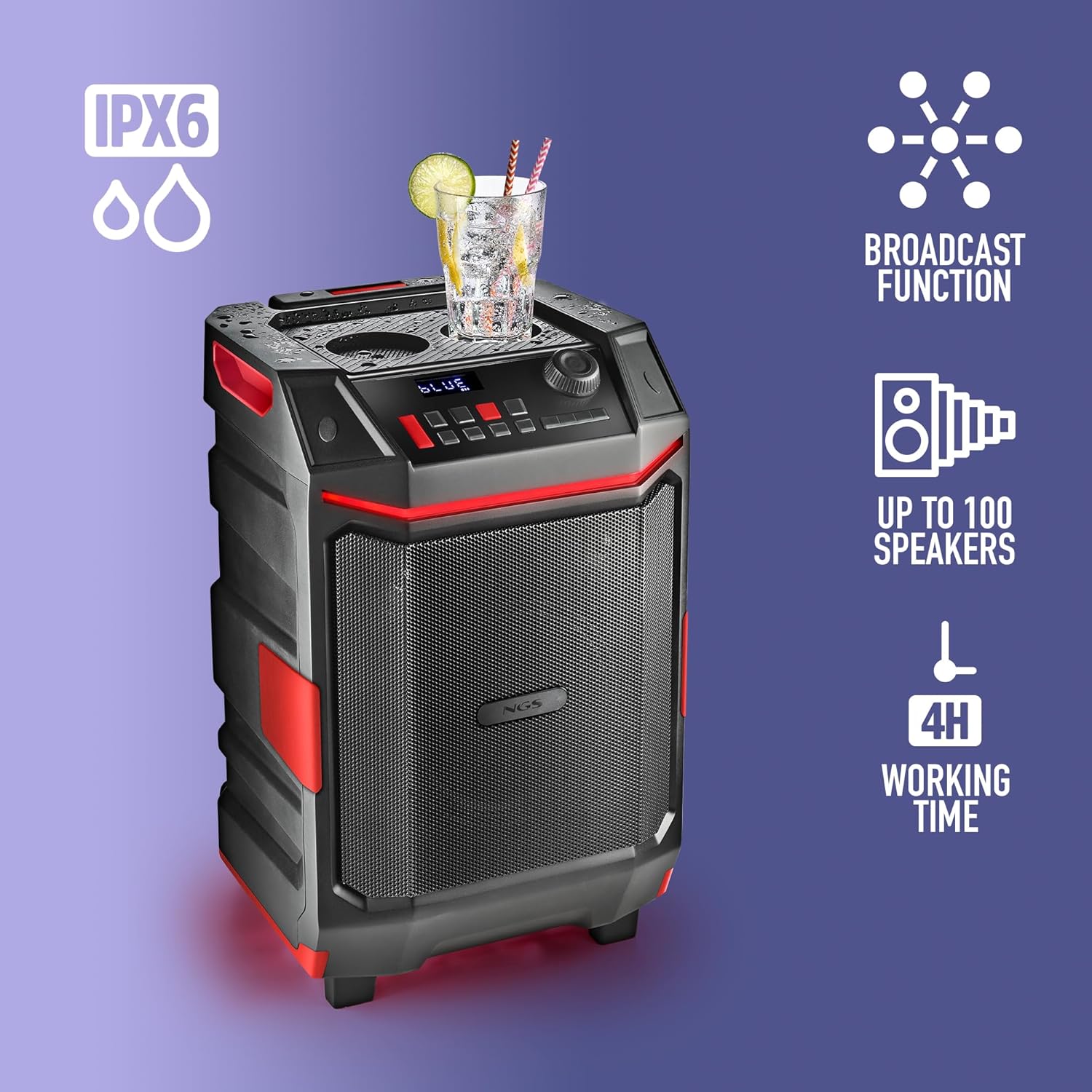 Coluna Portátil NGS Wild Bash 300W com Bluetooth Preto - Imagem 6