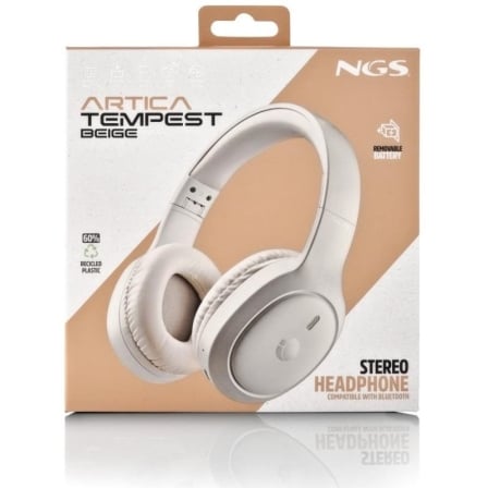 Auriculares Bluetooth NGS Artica Tempest 80h Autonomia Drivers 40mm Multiponto Bege - Imagem 4