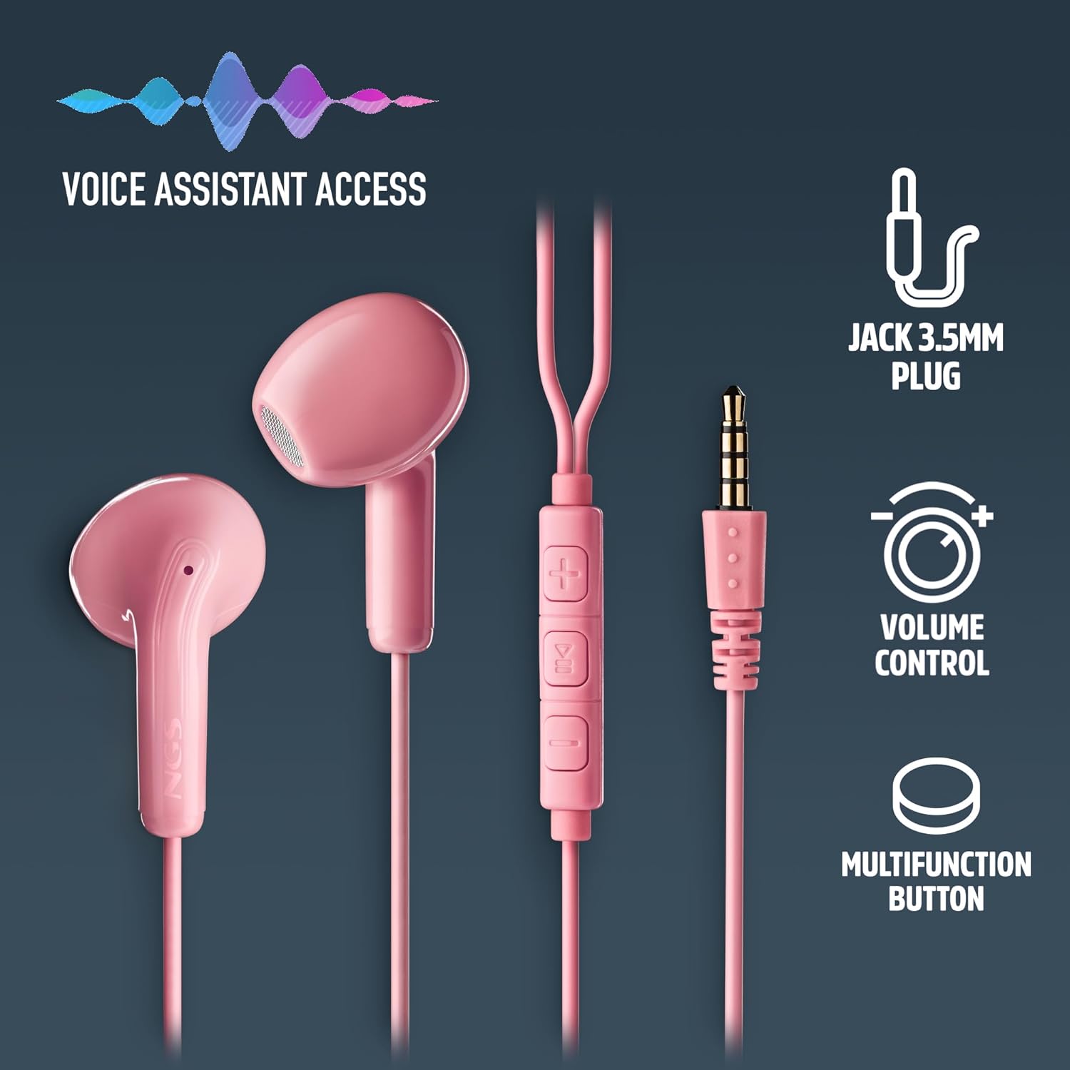 Auscultadores Intra-auriculares NGS Cross Flip/ com Microfone/ Jack 3.5/ Cor-de-Rosa - Imagem 2