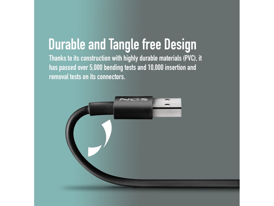 Cabo USB 2.0 NGS ZYRO-AC/ USB Macho - USB Tipo-C Macho/ Até 15W/ 480Mbps/ 1m/ Preto - Imagem 5
