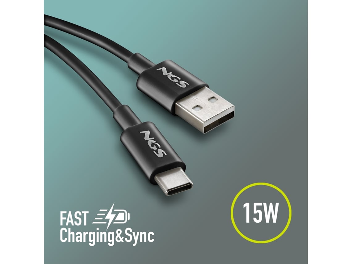 Cabo USB 2.0 NGS ZYRO-AC/ USB Macho - USB Tipo-C Macho/ Até 15W/ 480Mbps/ 1m/ Preto - Imagem 3