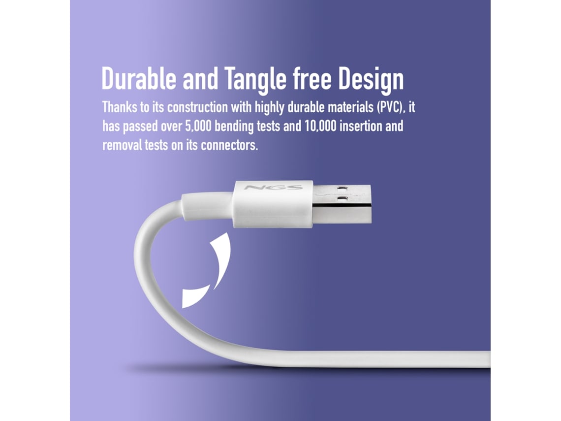 Cabo USB 2.0 NGS ZYRO-AC/ USB Macho - USB Tipo-C Macho/ Até 15W/ 480Mbps/ 1m/ Branco - Imagem 6