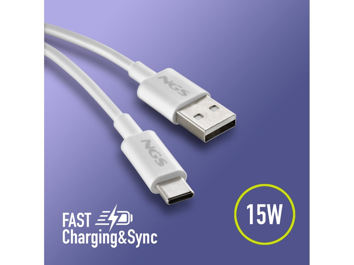 Cabo USB 2.0 NGS ZYRO-AC/ USB Macho - USB Tipo-C Macho/ Até 15W/ 480Mbps/ 1m/ Branco - Imagem 4