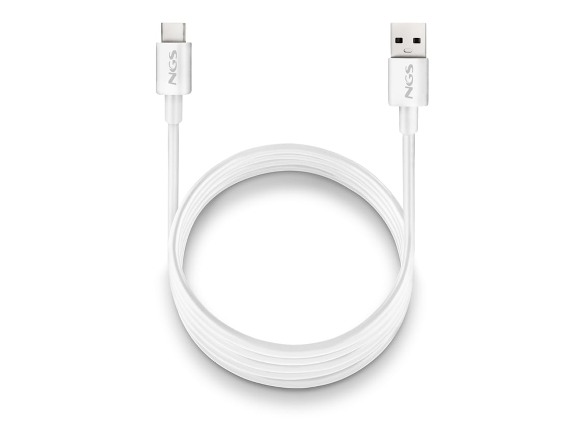 Cabo USB 2.0 NGS ZYRO-AC/ USB Macho - USB Tipo-C Macho/ Até 15W/ 480Mbps/ 1m/ Branco