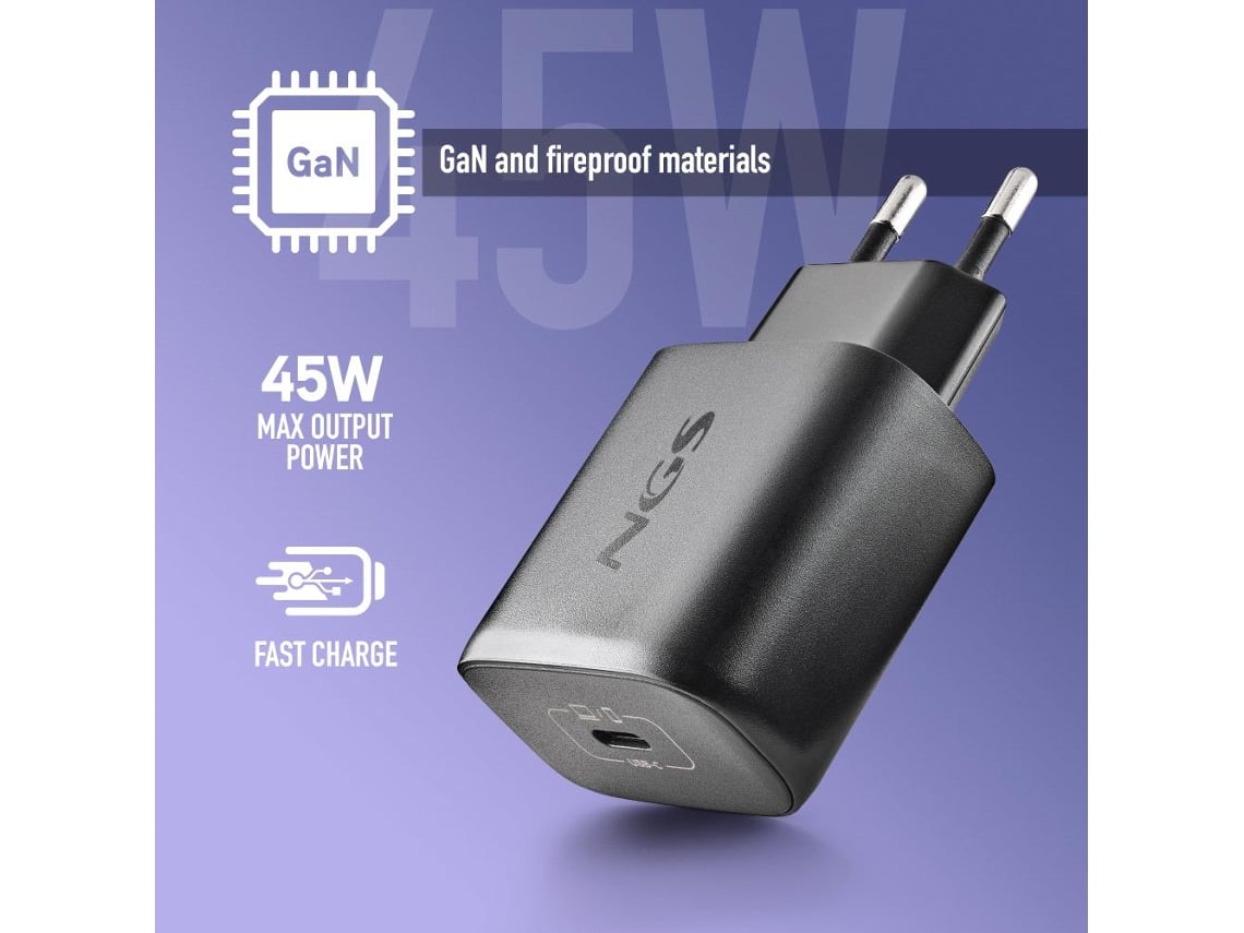 Carregador de Parede GaN NGS Bud 45W/ 1xUSB Tipo-C/ 45W - Imagem 2