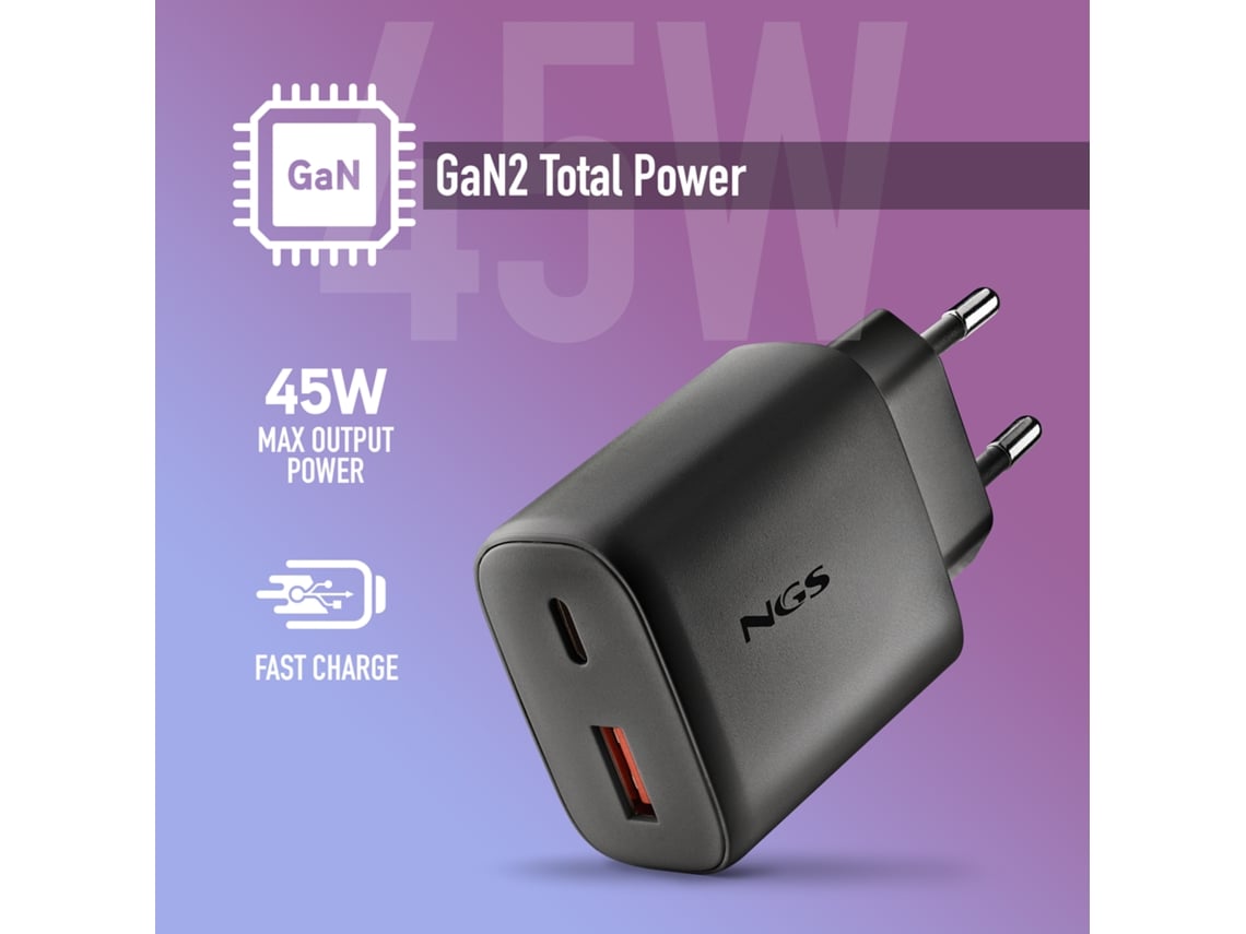 Carregador de Parede GaN NGS Era 45W/ 1xUSB Tipo-C/ 1xUSB/ 45W - Imagem 2