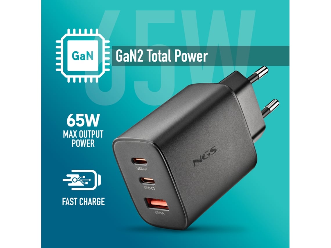 Carregador de Parede GaN NGS Era 65W/ 2xUSB Tipo-C/ 1xUSB/ 65W - Imagem 2