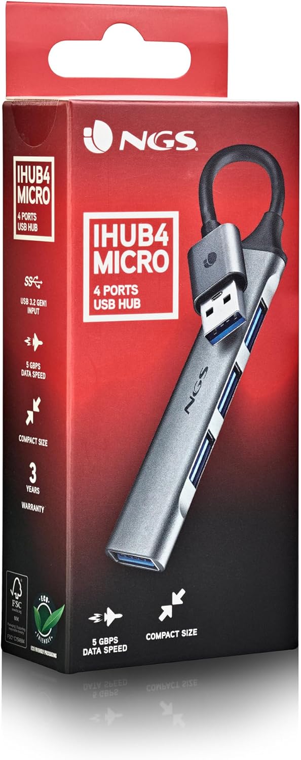 Hub USB NGS IHUB4 Micro/ 4xUSB/ Cinzento - Imagem 8