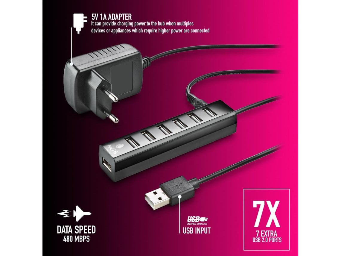 Hub USB 2.0 com Alimentação Externa NGS IHUB7 Tiny/ 7xUSB - Imagem 2