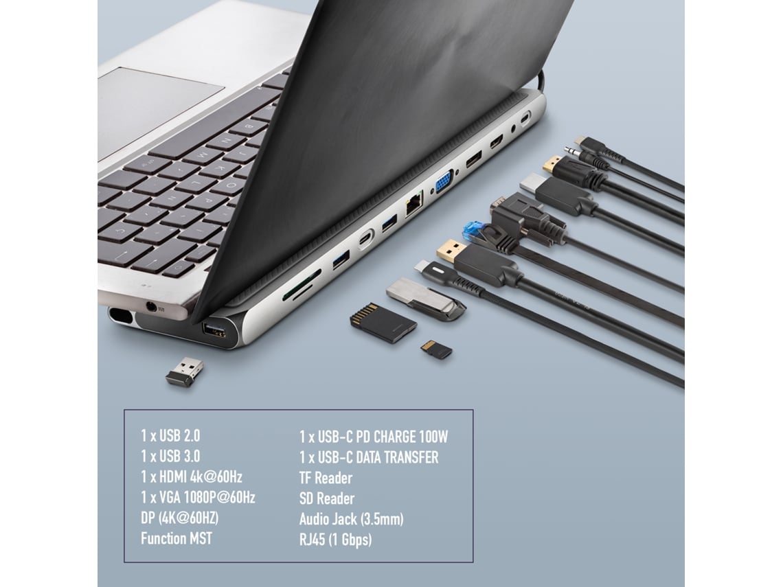 Docking USB Tipo-C NGS WonderDock 12 Pro/ 3xUSB/ 2xHDMI 4K/ 1xVGA/ 1xRJ45/ 1xLeitor de Cartões/ 1xJack 3.5/ 1xUSB Tipo-C PD/ Cinzento - Imagem 4