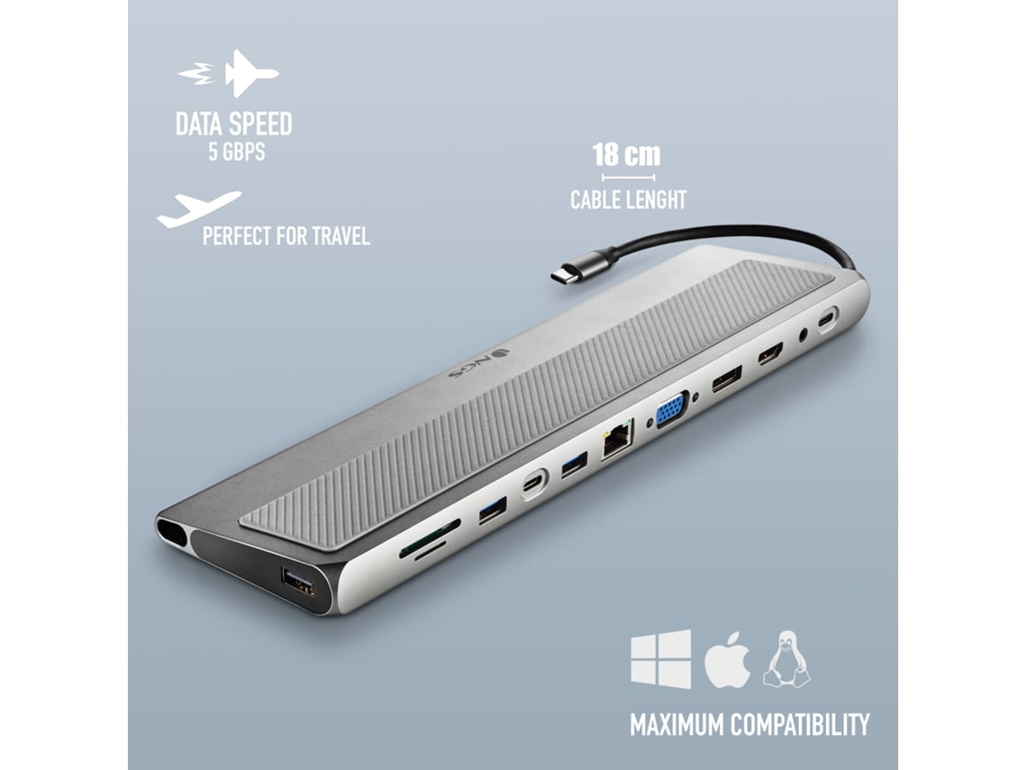 Docking USB Tipo-C NGS WonderDock 12 Pro/ 3xUSB/ 2xHDMI 4K/ 1xVGA/ 1xRJ45/ 1xLeitor de Cartões/ 1xJack 3.5/ 1xUSB Tipo-C PD/ Cinzento - Imagem 2