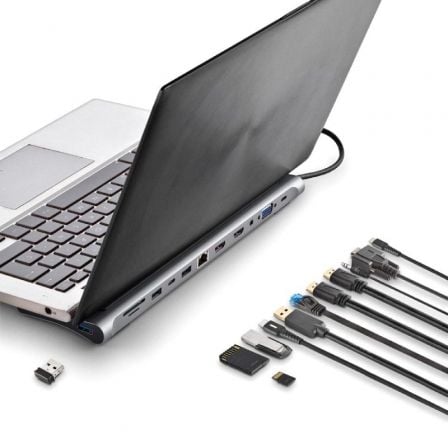 Docking USB Tipo-C NGS WonderDock12/ 3xUSB/ 2xHDMI 4K/ 1xVGA/ 1xRJ45/ 1xLeitor de Cartões/ 1xJack 3.5/ 1xUSB Tipo-C PD/ Cinzento - Imagem 3