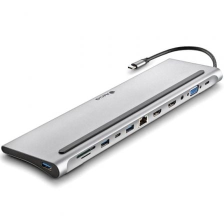 Docking USB Tipo-C NGS WonderDock12/ 3xUSB/ 2xHDMI 4K/ 1xVGA/ 1xRJ45/ 1xLeitor de Cartões/ 1xJack 3.5/ 1xUSB Tipo-C PD/ Cinzento