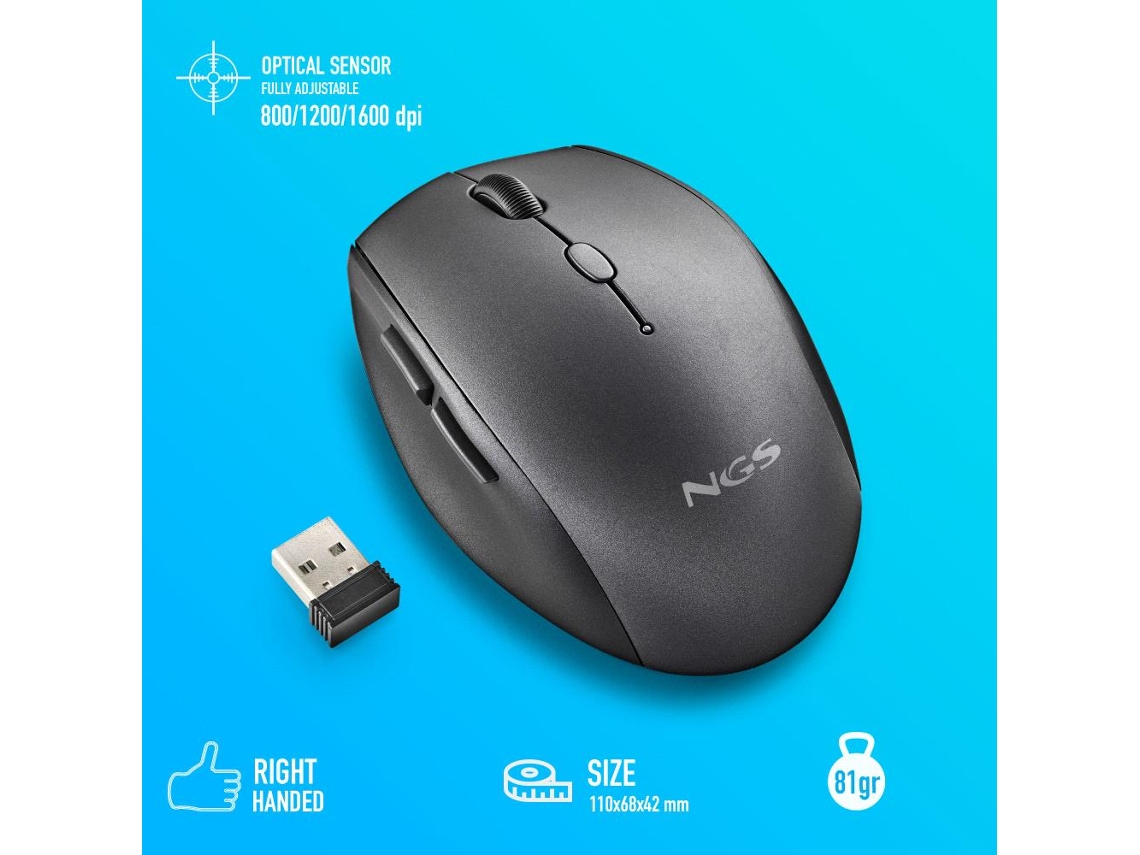 Rato Sem Fios NGS Bee Preto/ Até 1600 DPI - Imagem 2
